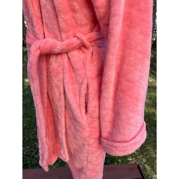 Womens Coral Pink Plush Fleece Bathrobe With Belt & Pockets By Just Love M - Picture 4 of 9